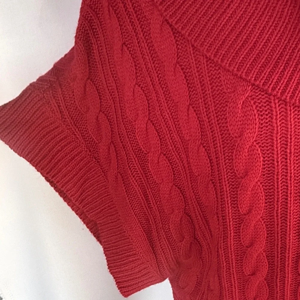 Nicole Miller Womens Red Cable‎ Knit Cowl Turtleneck Sweater L Oversized Hipster